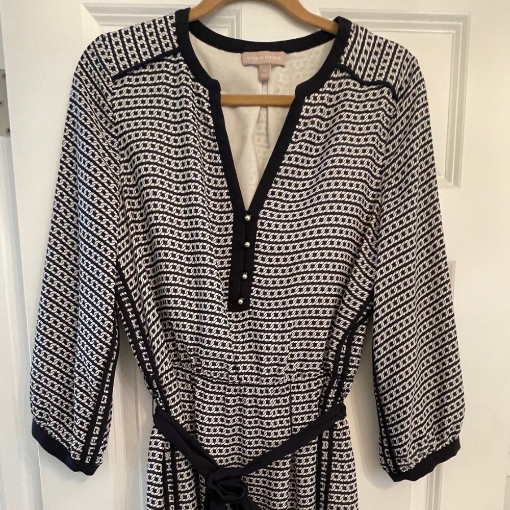 Banana Republic Navy Chain Link Print Tie Belt Shirt Dress_Size 12